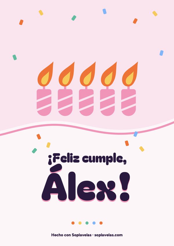 Cartel de feliz cumple sin la edad, con el nombre Álex